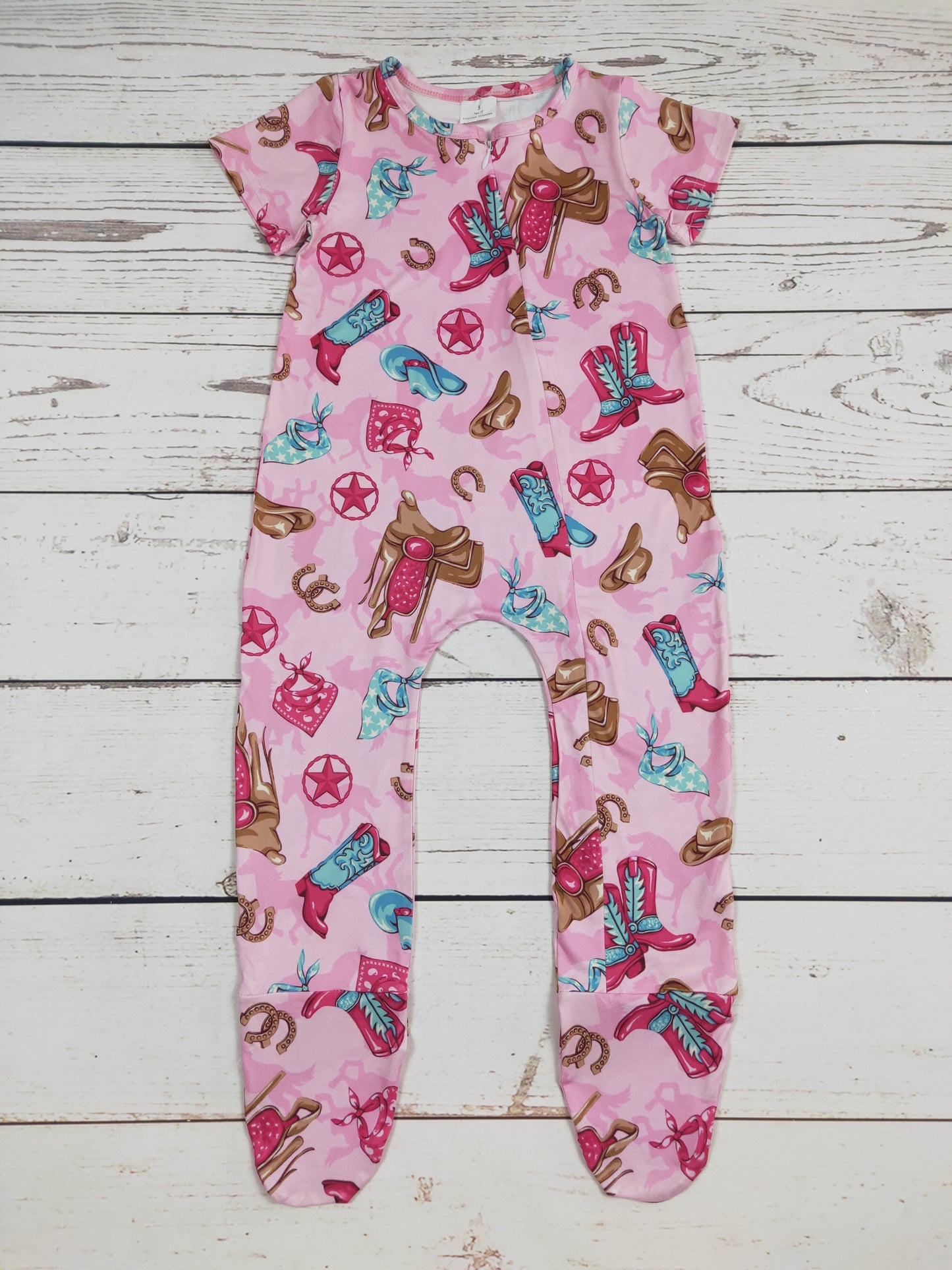 Baby Horseshoes Western Footed Sleep Romper