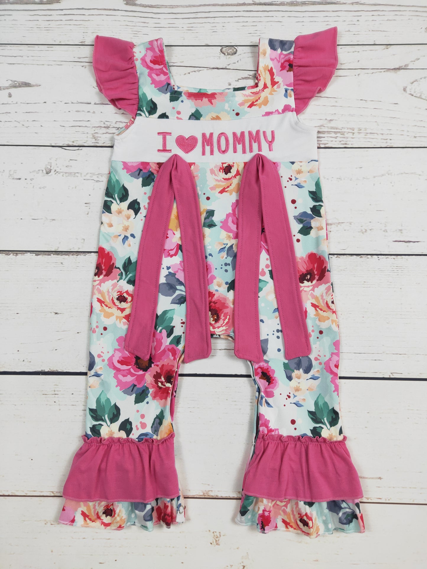 I Love MOMMY Appliqué Baby Girls Romper