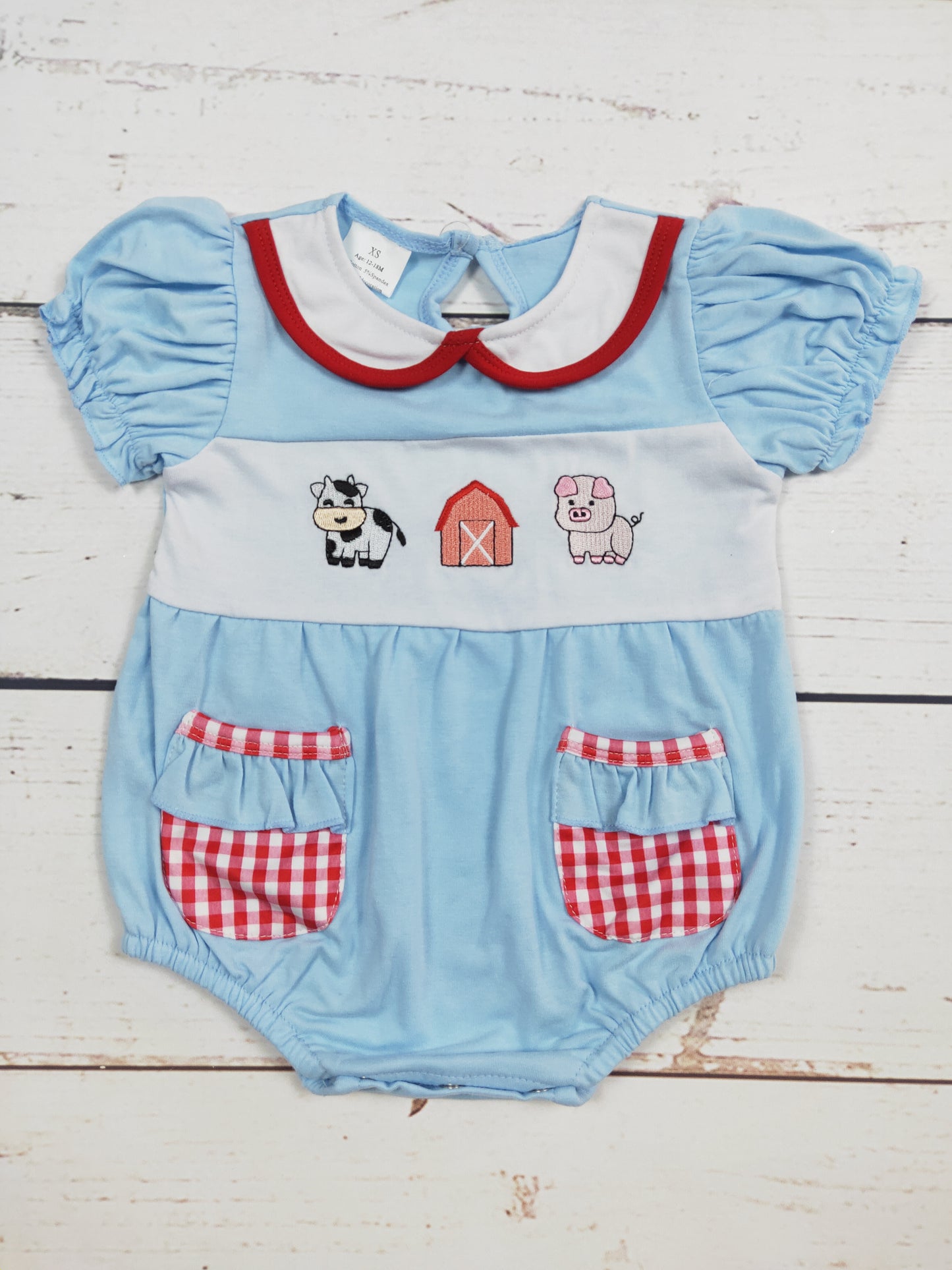 Cow Pig Appliqué Girls Farm Bubble With Pocket