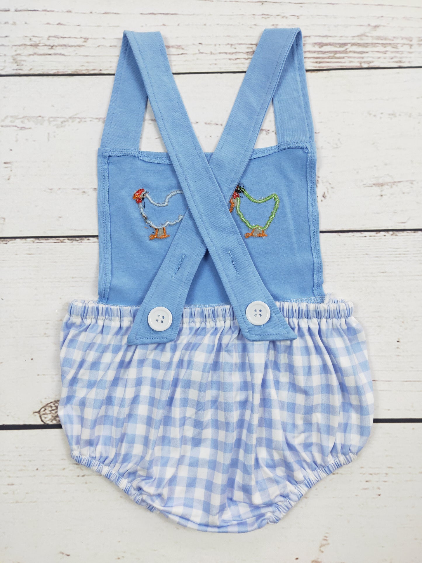 Chicken Appliqué Plaid Baby Boy Romper