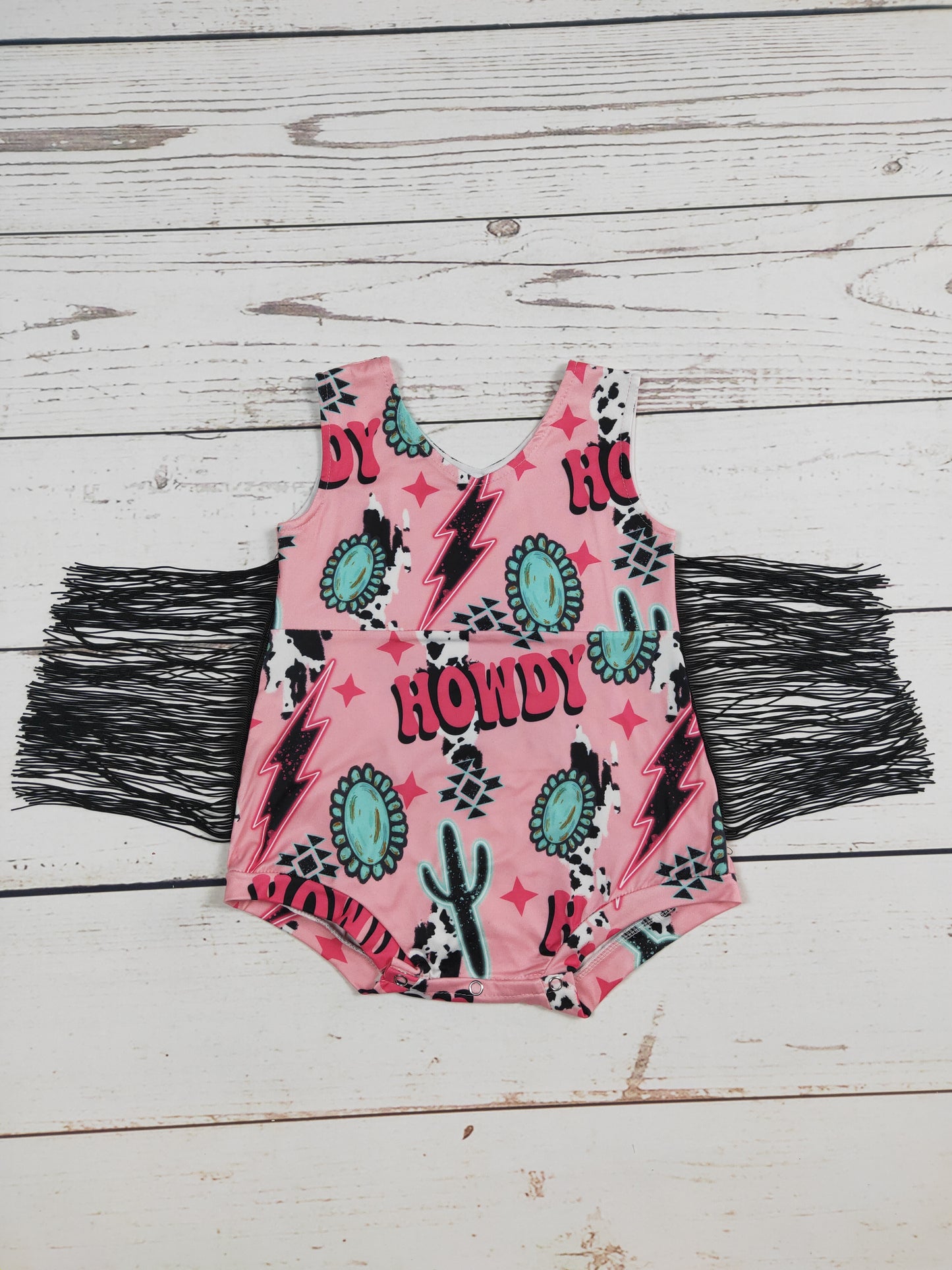 Pink Howdy Fringe Western baby Onesie
