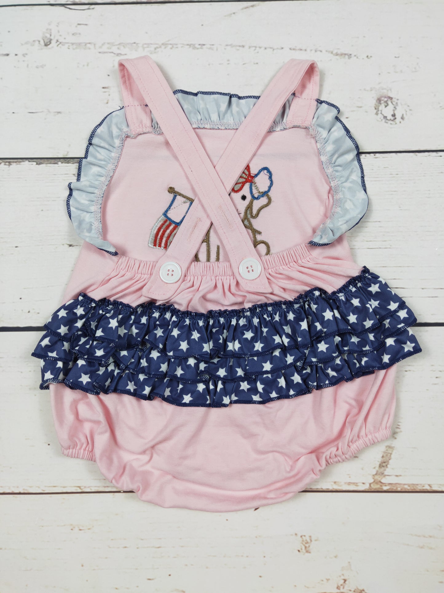 Baby Girl Dog Appliqué Patriotic Bubble