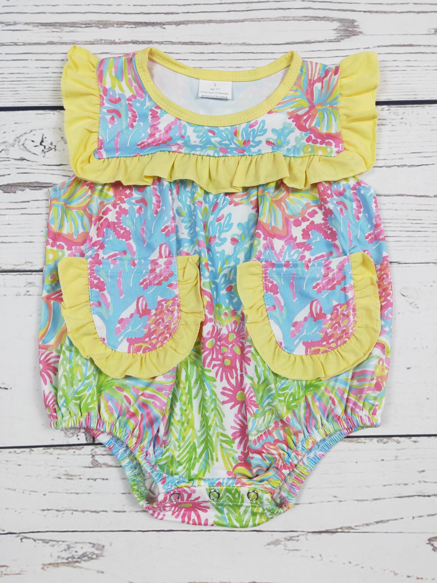 Baby Girls Yellow Pocket Printed Summer Romper