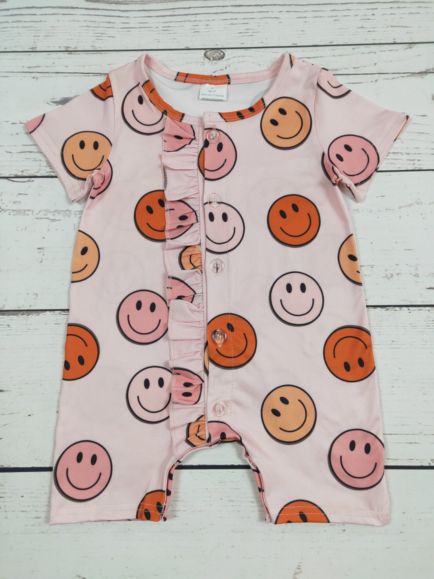 Smile Button Down Girls Romper With Ruffle