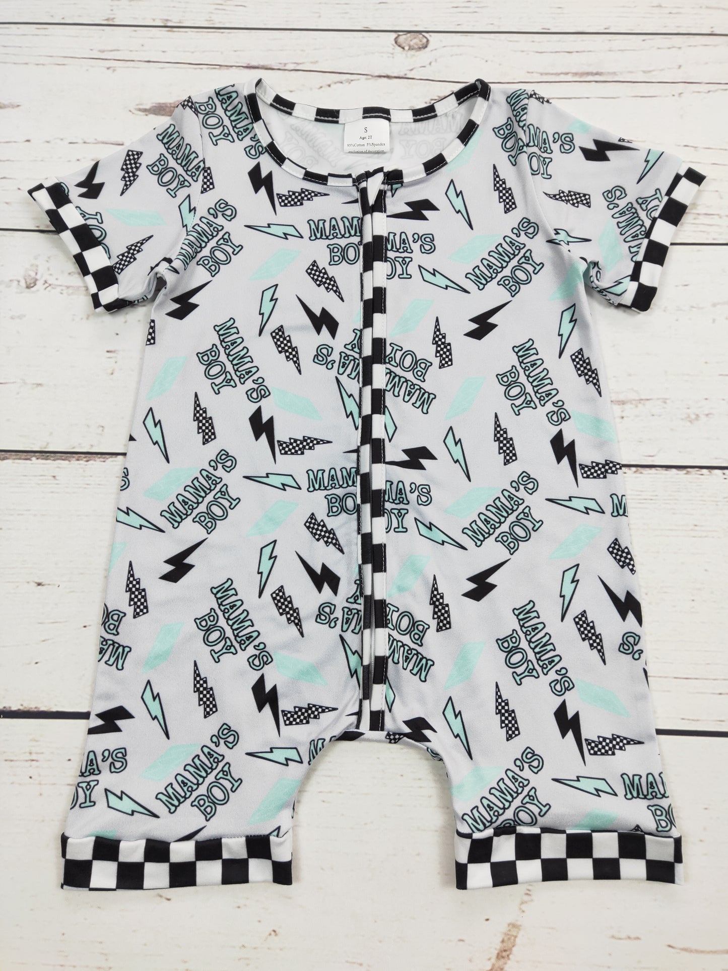 MAMA'S BOY Black Checkered Romper