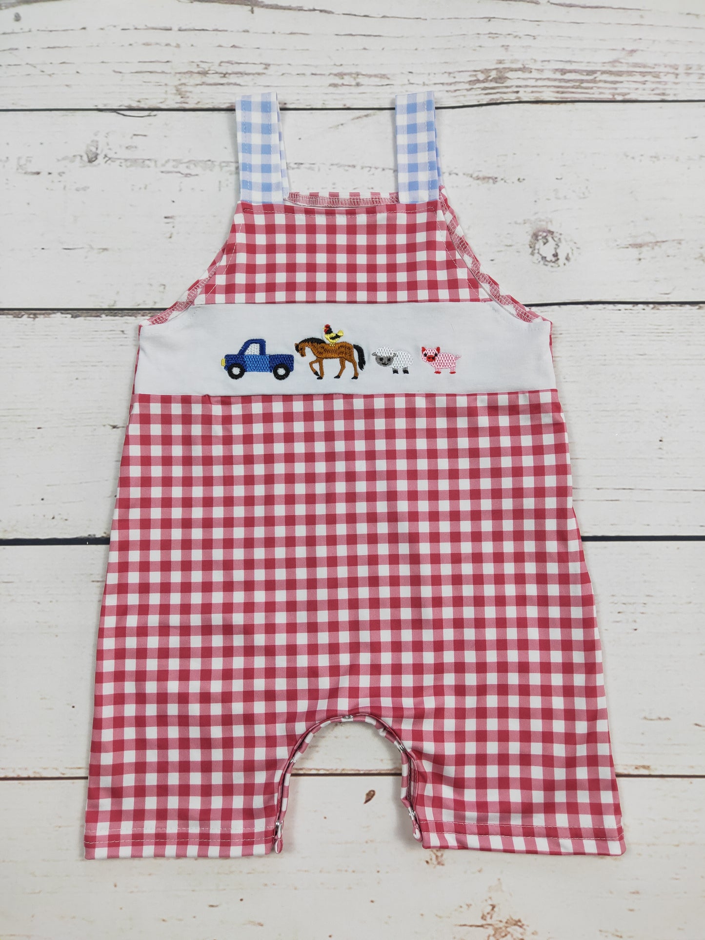 Baby Boy Checkered Farm Romper