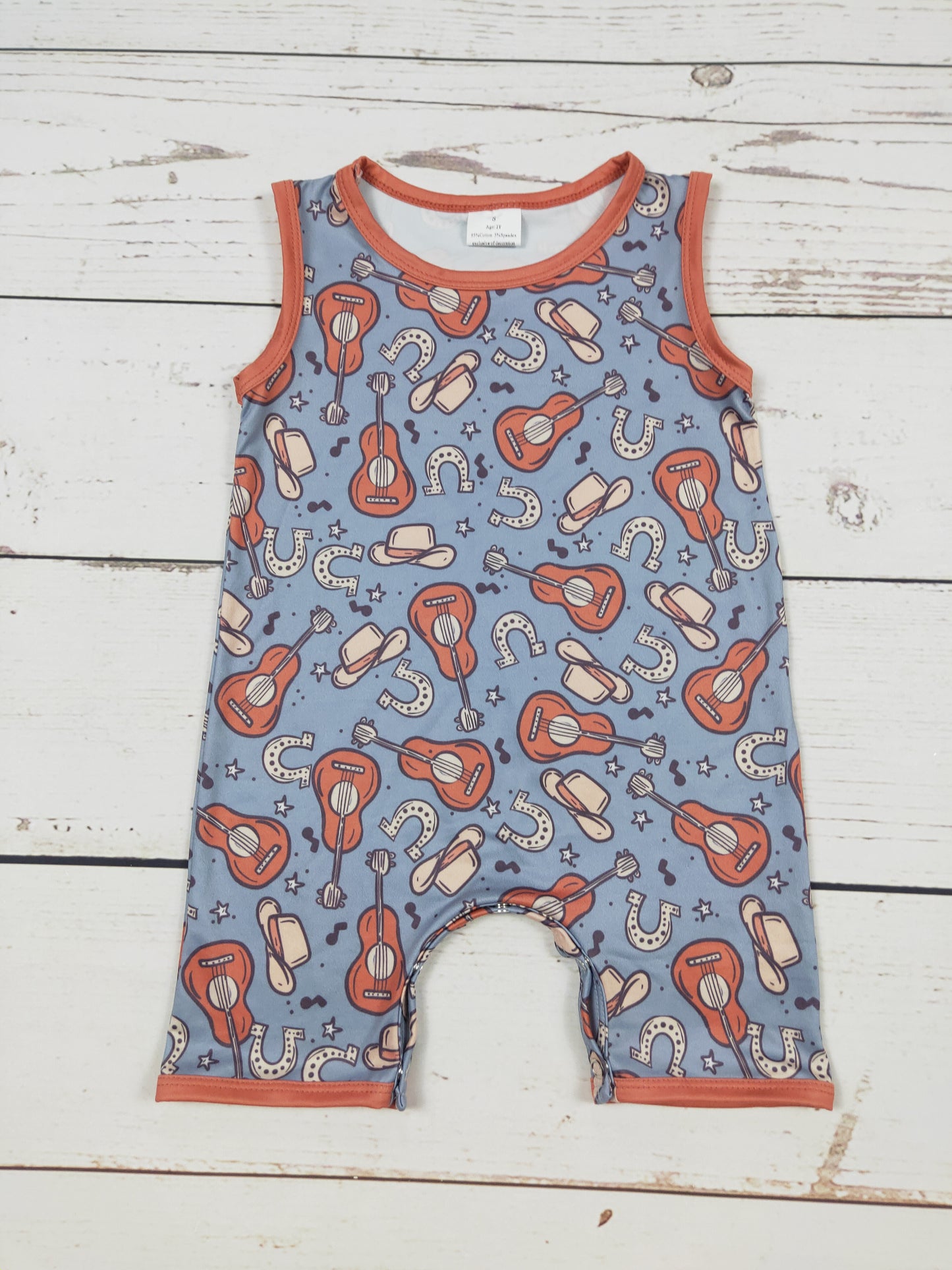Baby Boy Guitar Printed Western Onesie