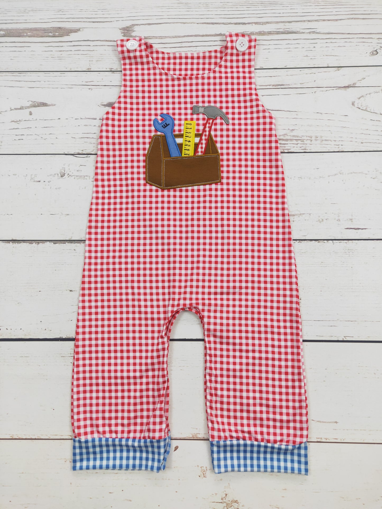 Tool Appliqué Checkered Baby Romper
