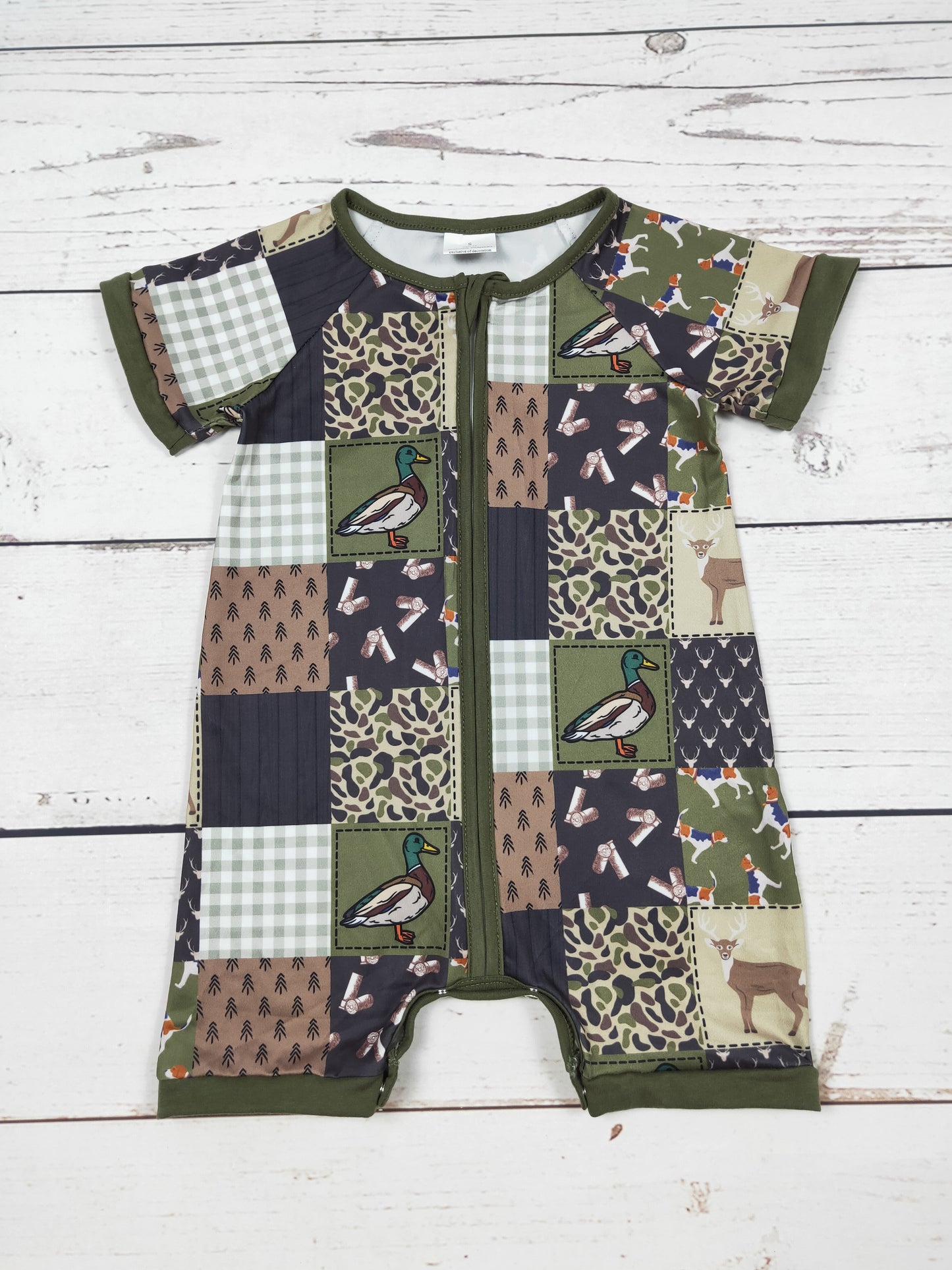 Baby Boy Duck Camoflauge Zip Romper