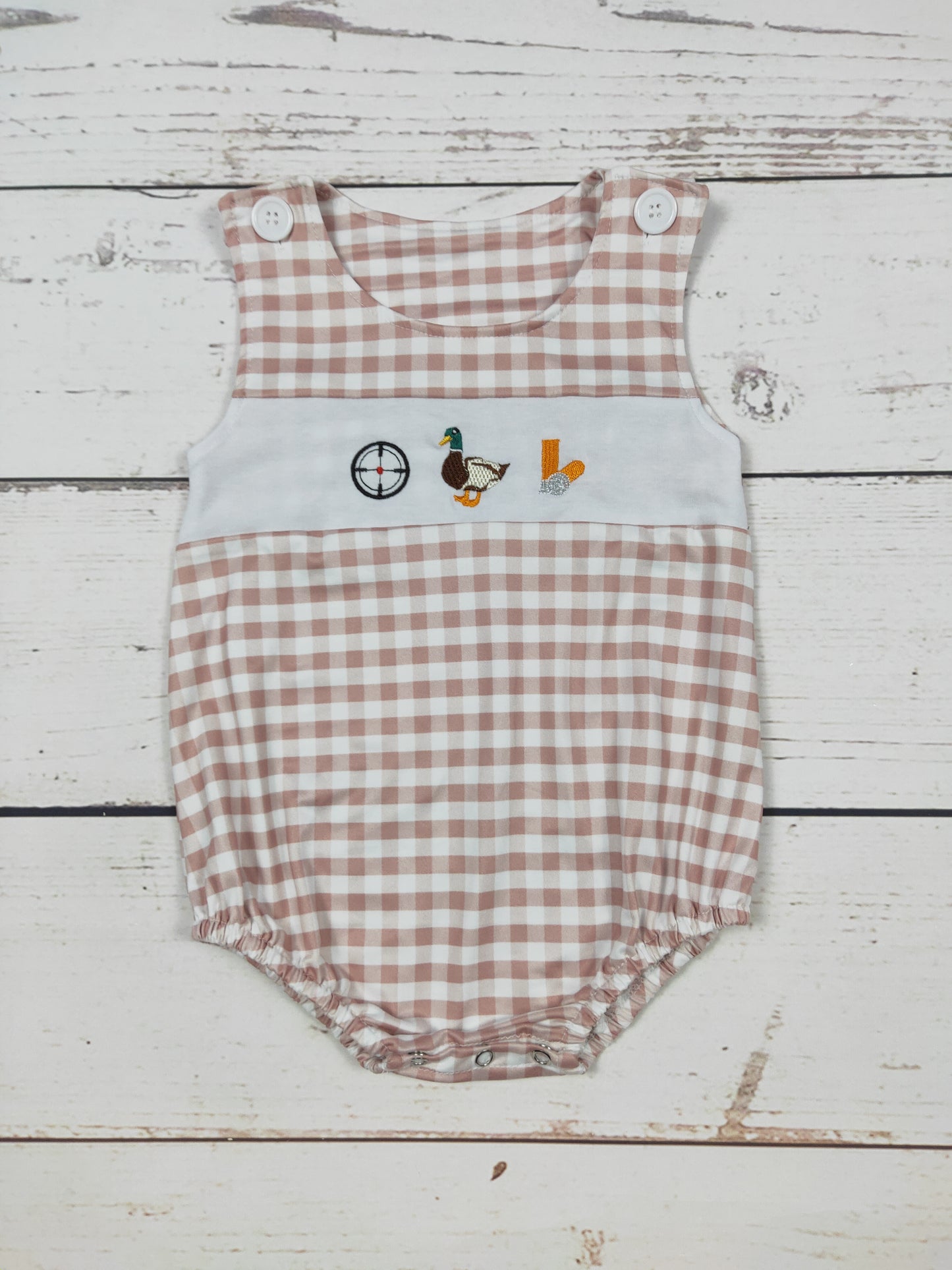Baby Boy Checkered Duck Appliqué Romper