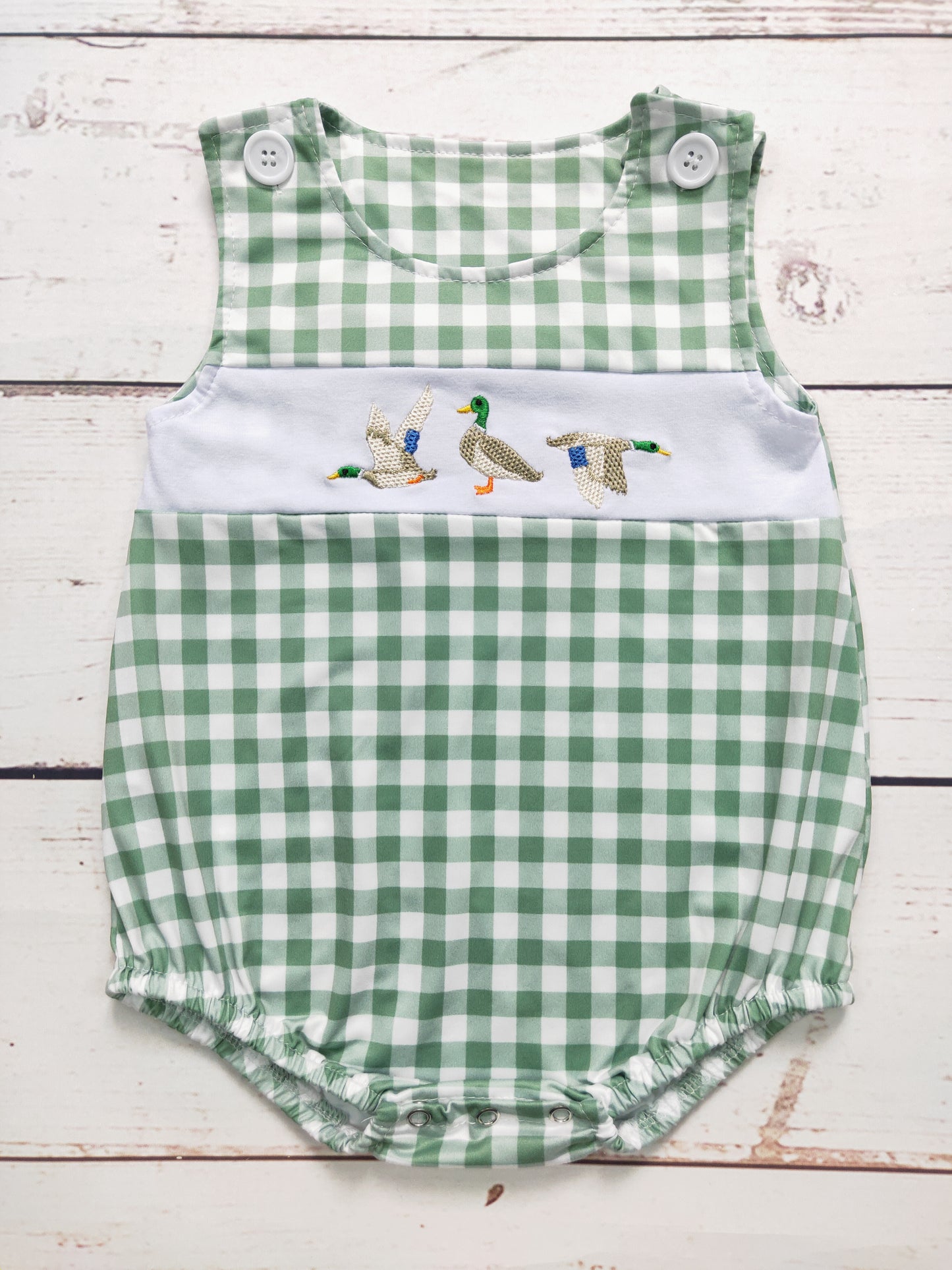 Baby Boys Checkered Duck Appliqué Romper