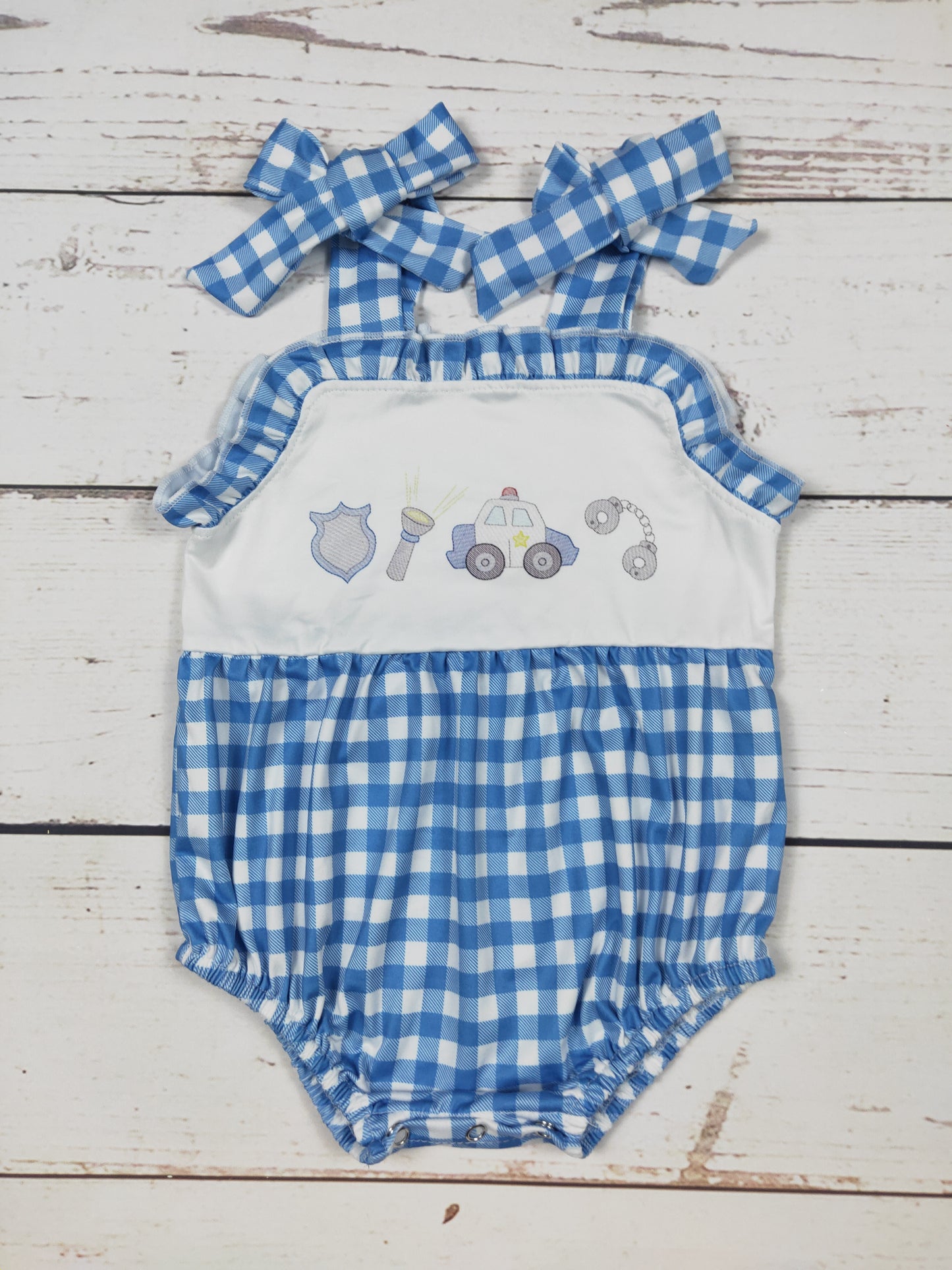 Blue Checkered Baby Girl Bubble