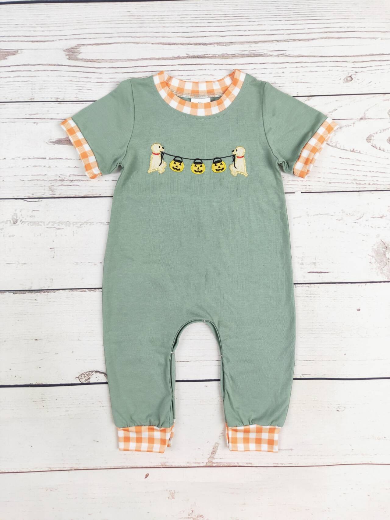 Baby Boy Pumpkin Appliqué Halloween Romper