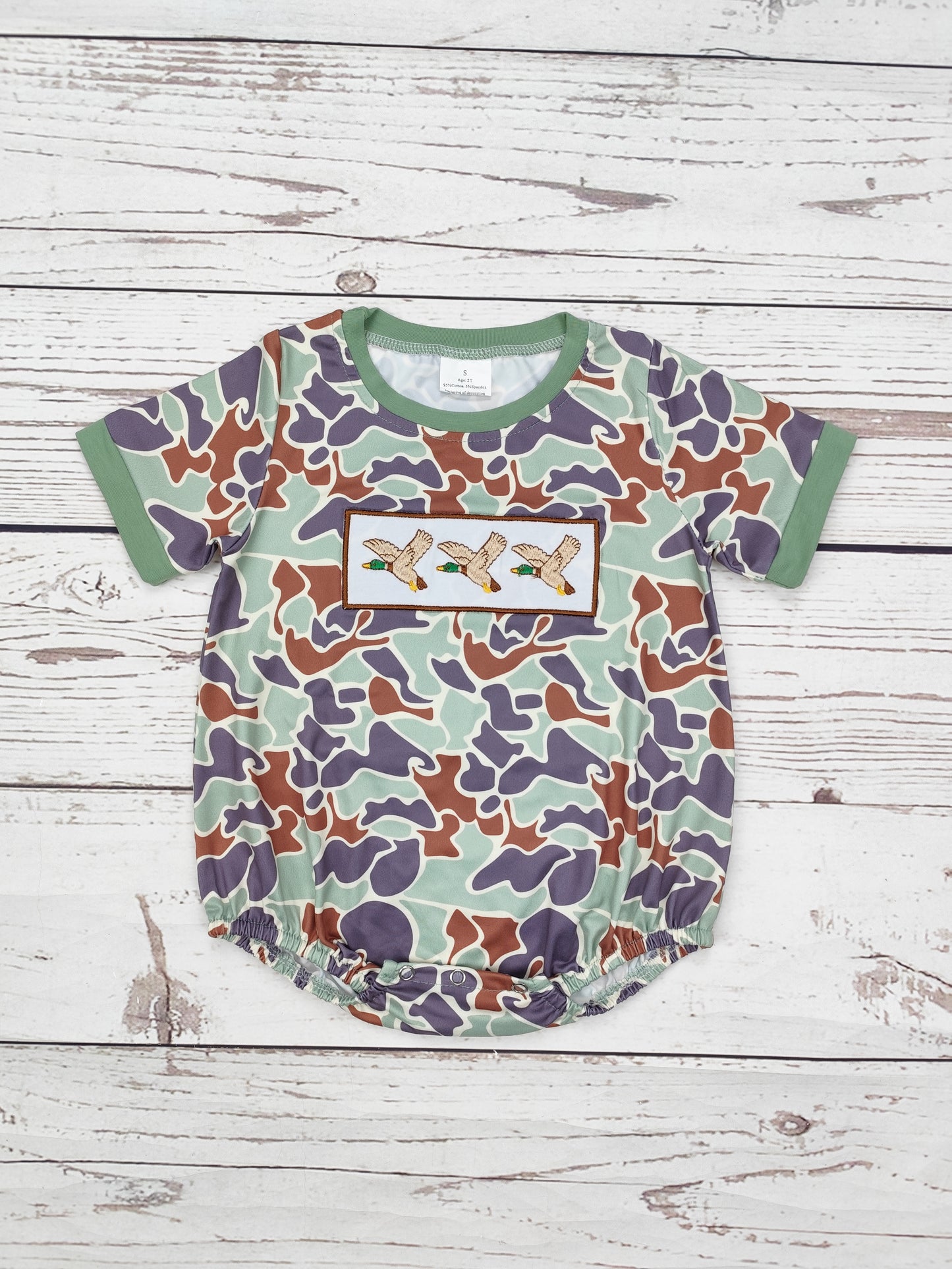 Baby Boy Camouflage Duck Appliqué Bubble