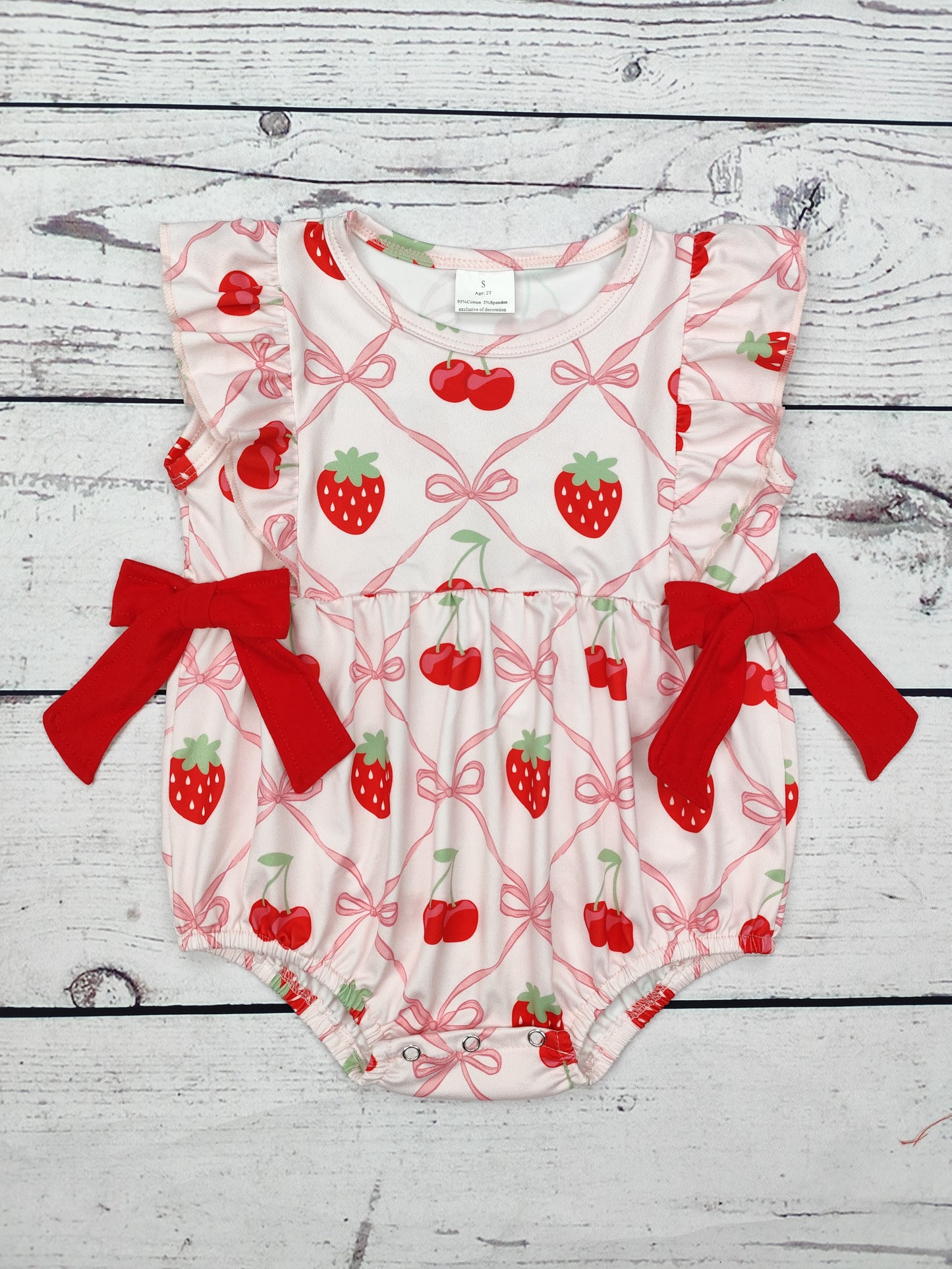 Baby Girl Bubble with Strawberry Bow Print