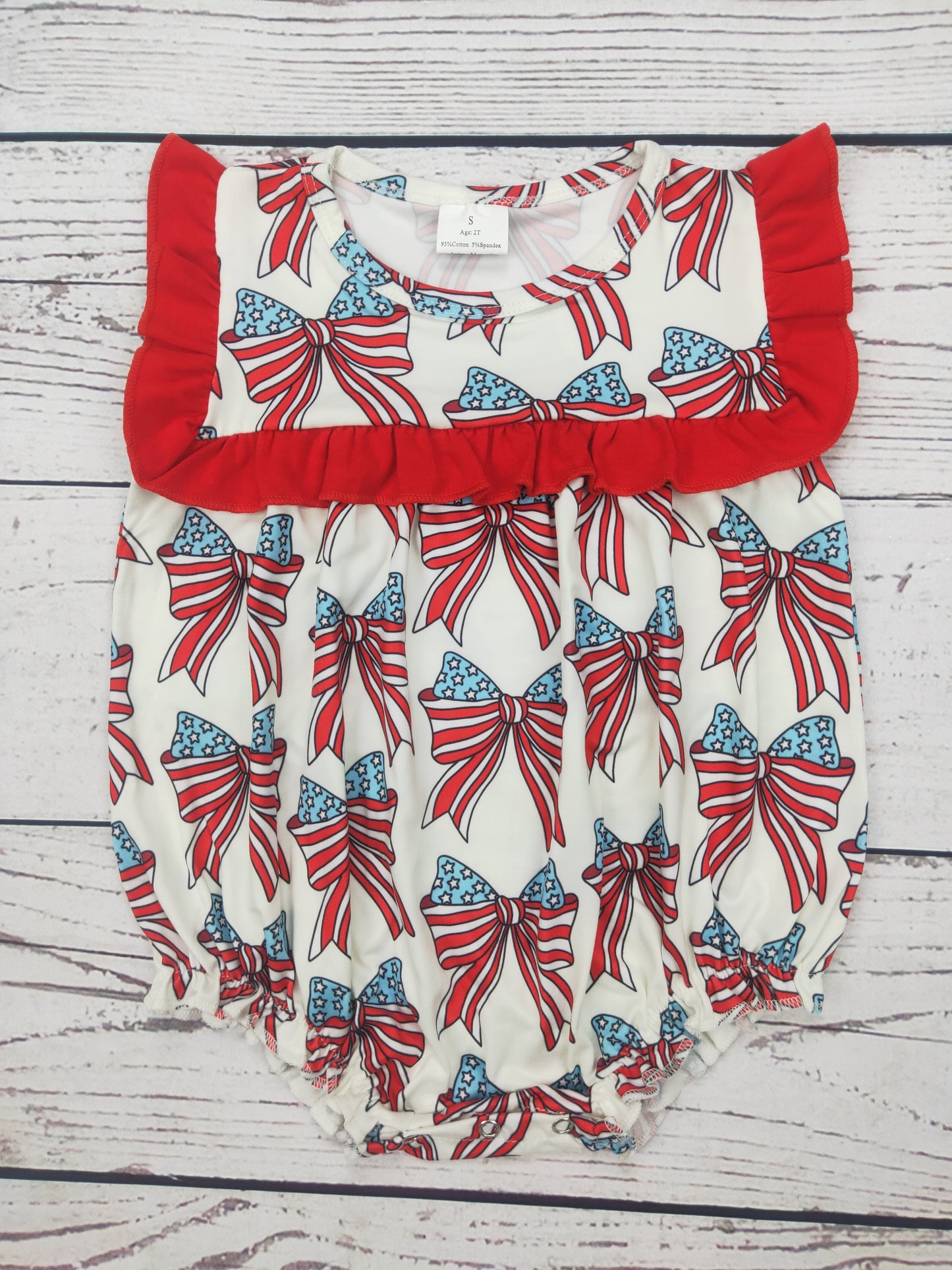 Baby Girl Bow Printed Patriotic Bubble