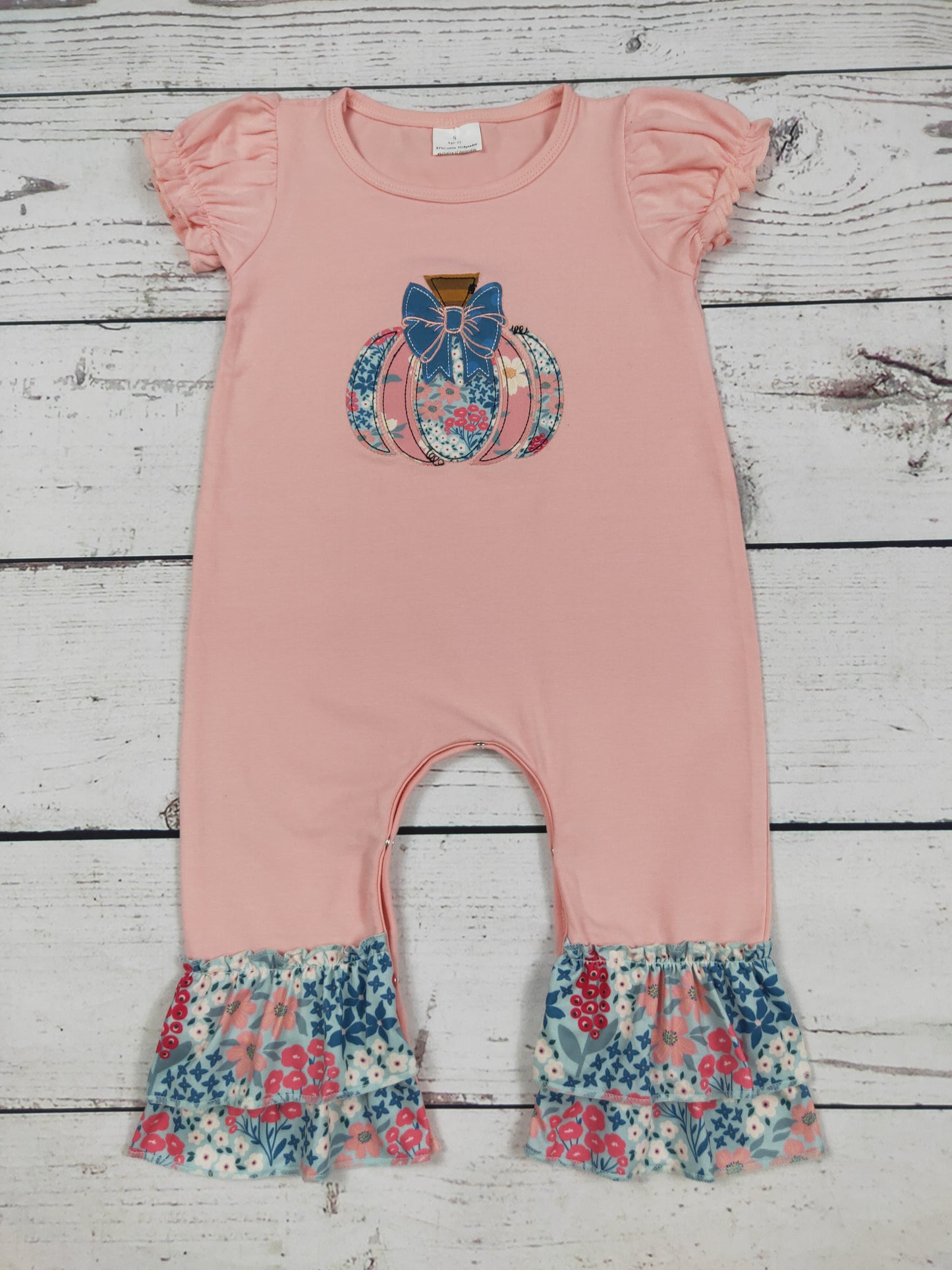 Floral Pumpkin Appliqué Baby Fall Romper