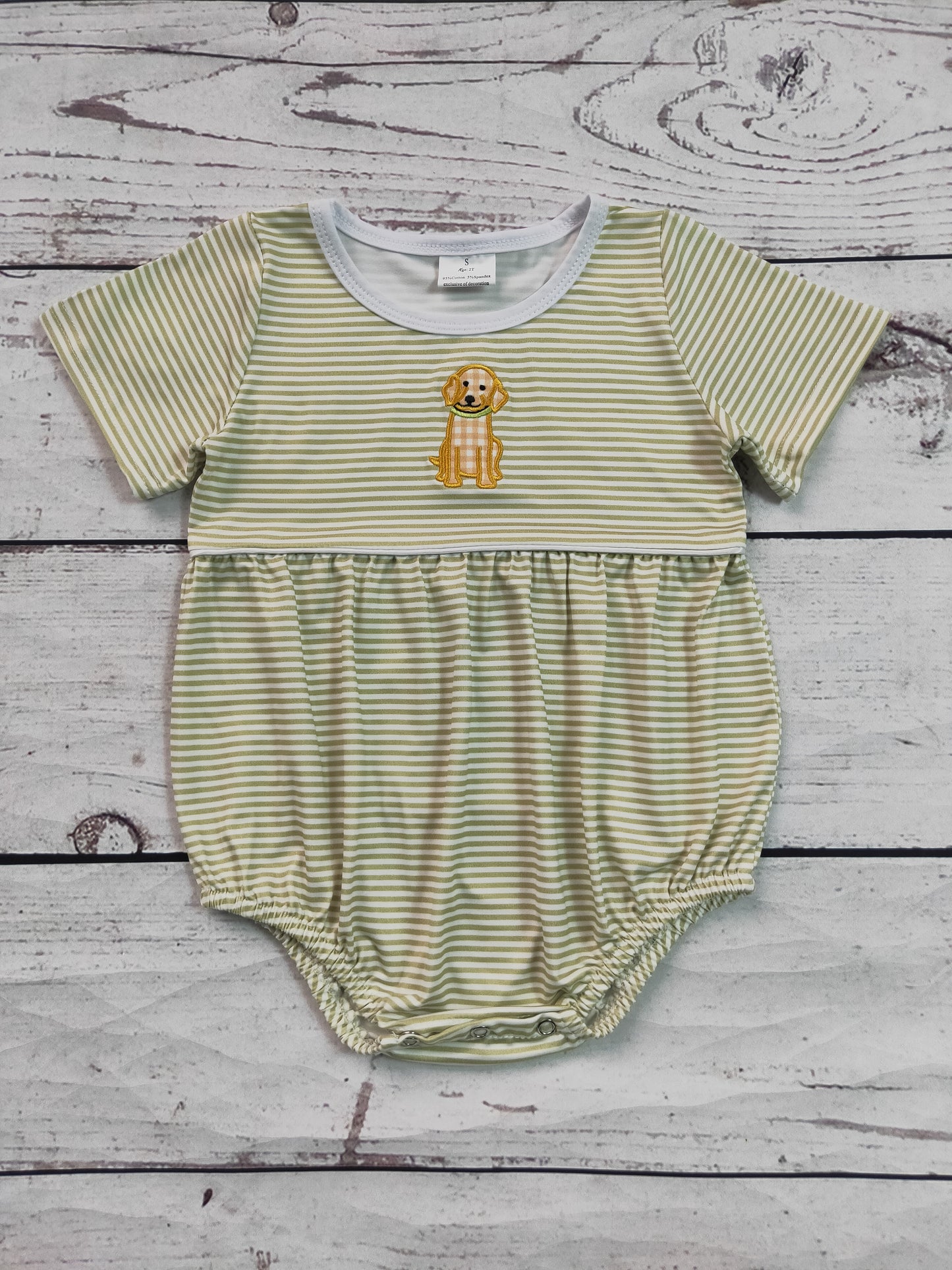 Puppy Appliqué Stripe Printed Baby Boy Bubble