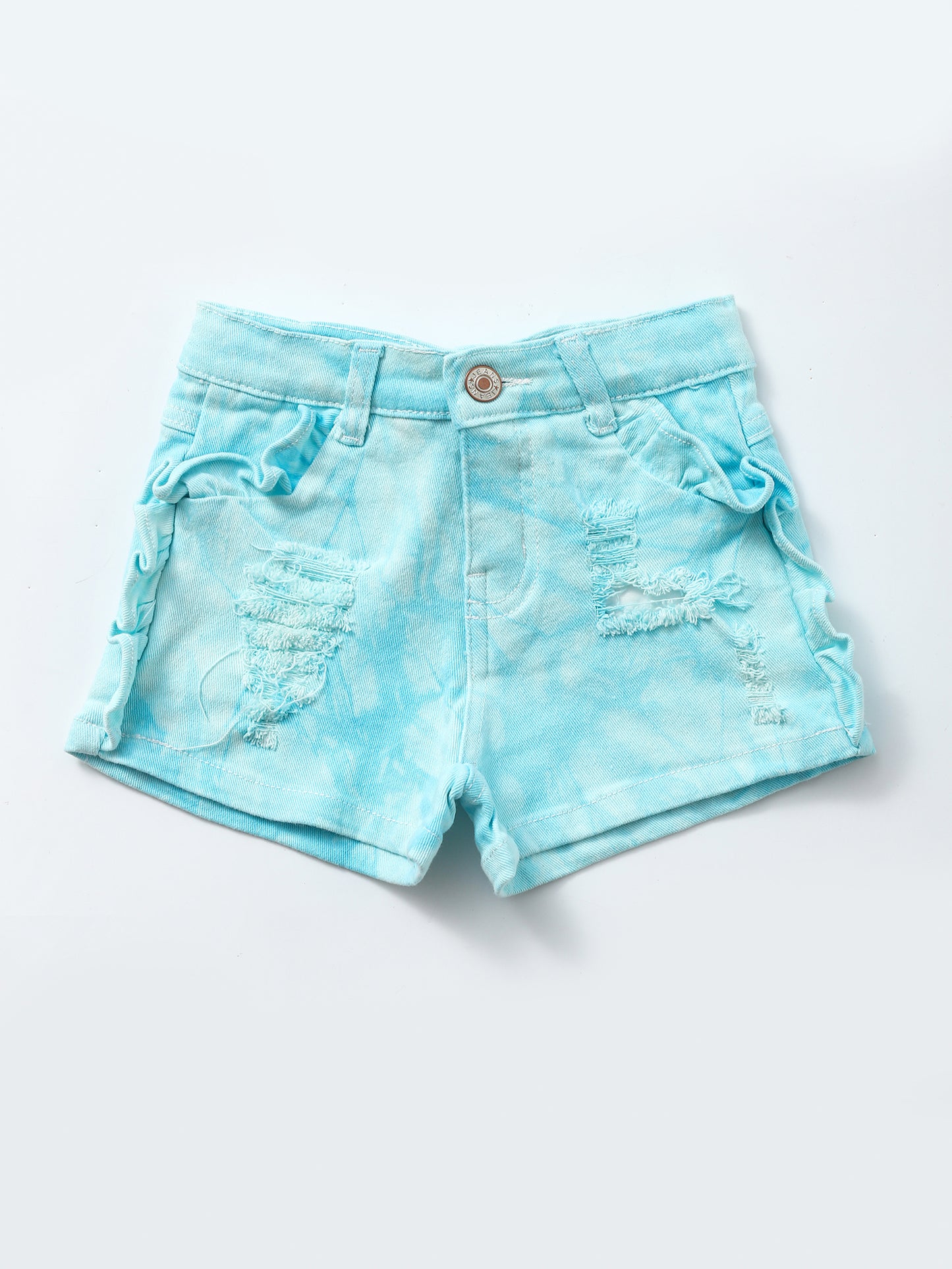 Kids Blue Distressed Ruffle Denim Shorts