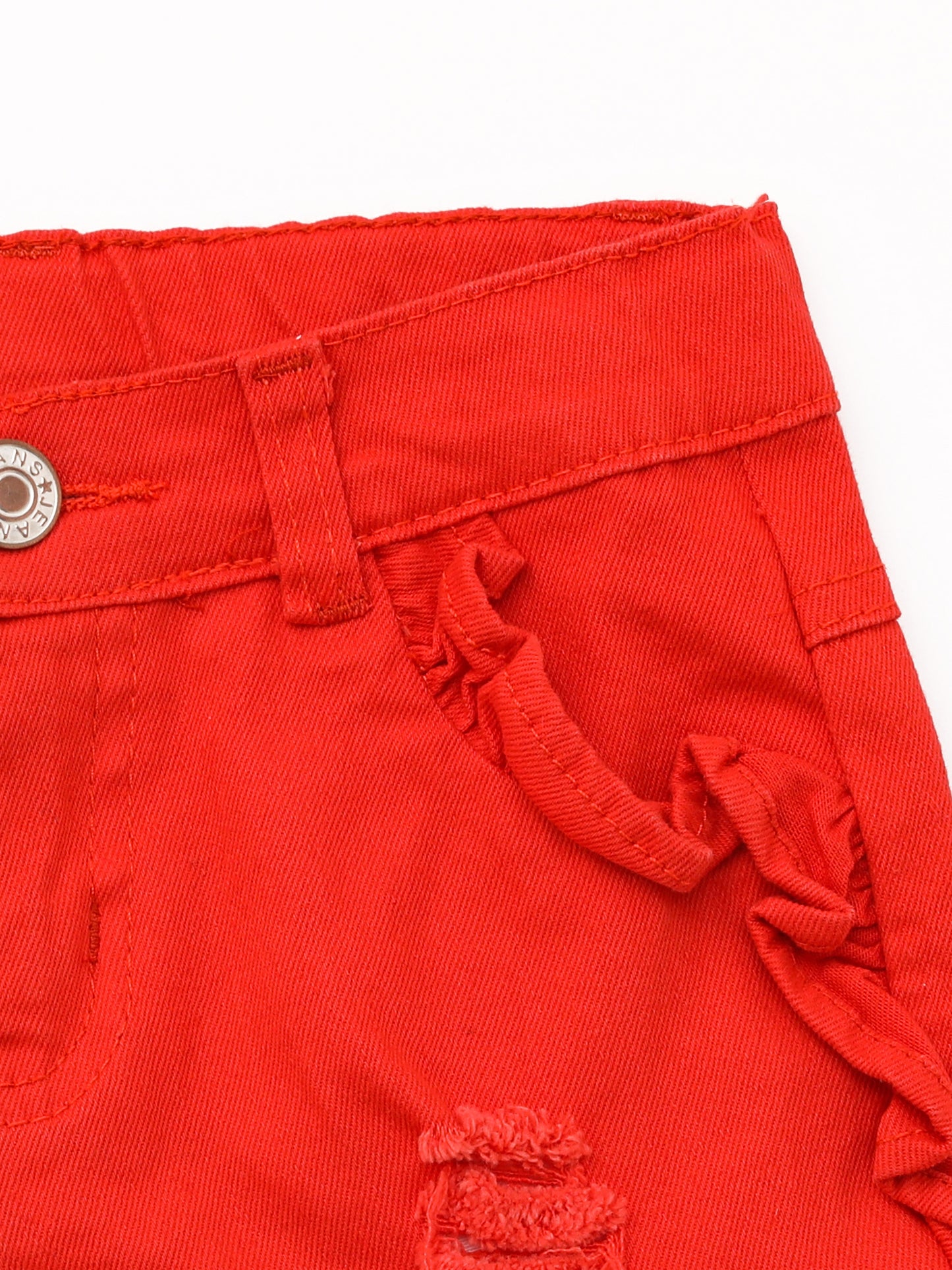 Kids Orange Distressed Ruffle Denim Shorts
