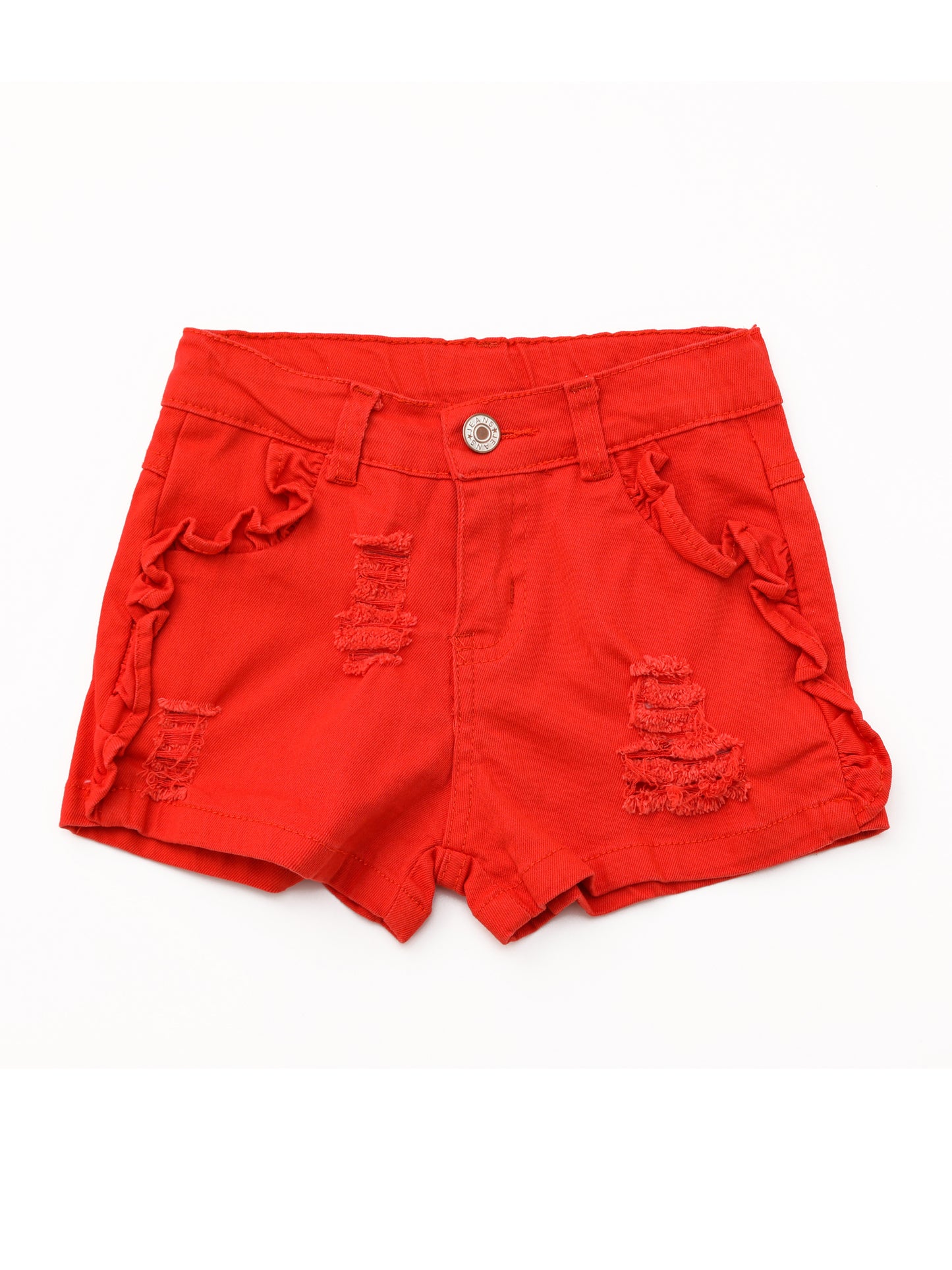 Kids Orange Distressed Ruffle Denim Shorts