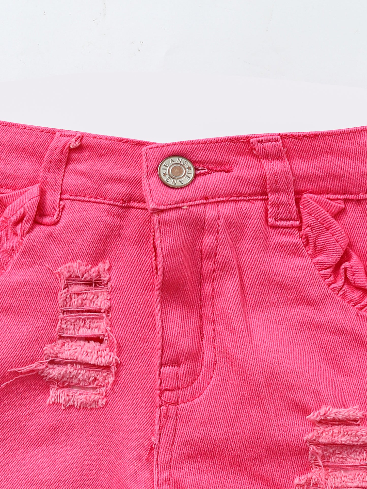 Kids Pink Distressed Ruffle Denim Shorts