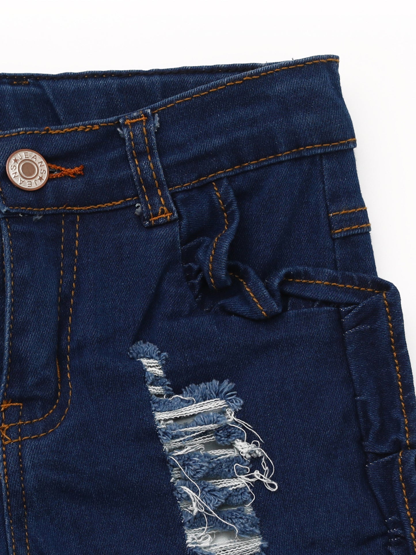 Kids Distressed Denim Shorts With Ruffle