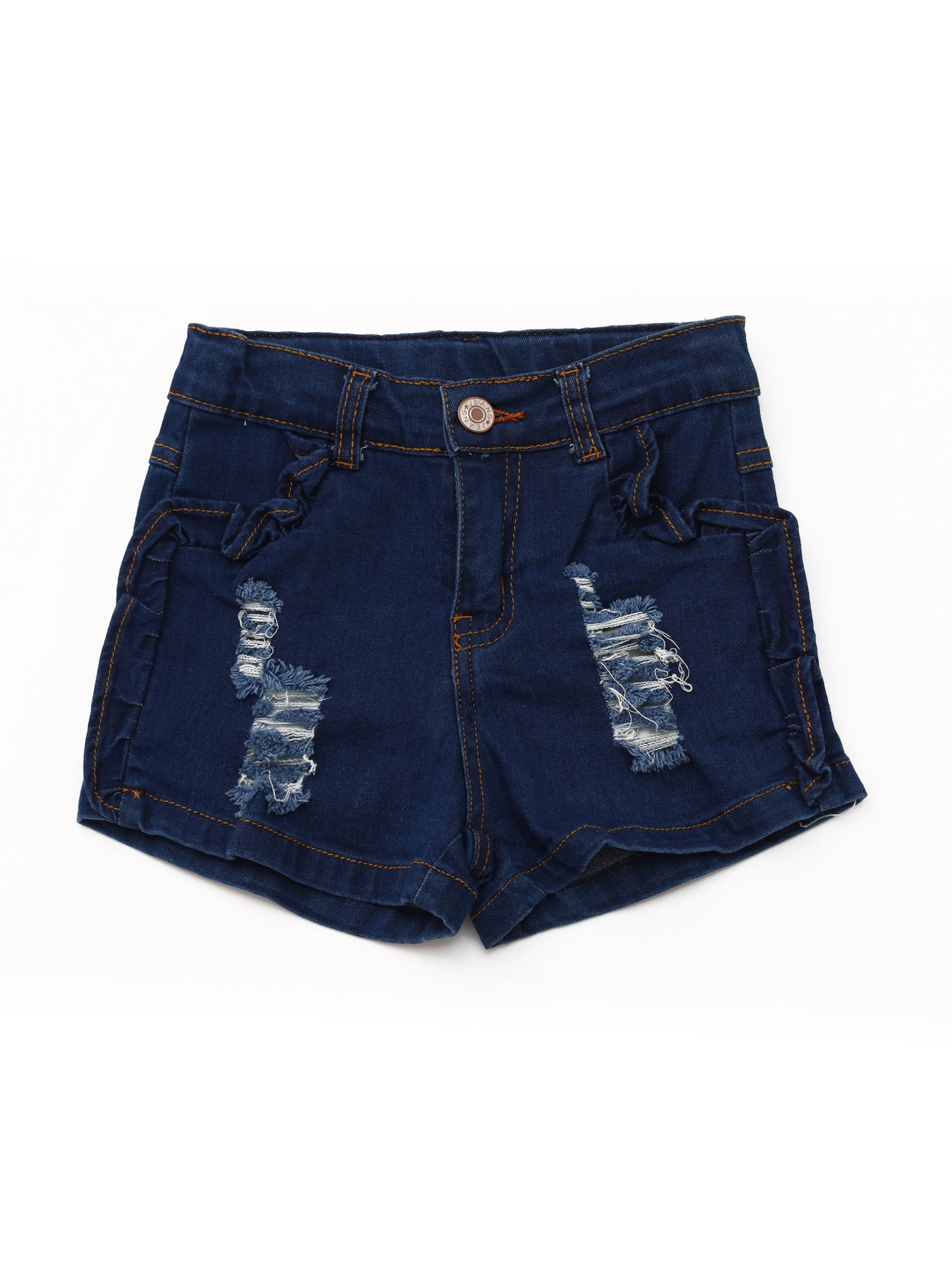 Kids Distressed Denim Shorts With Ruffle