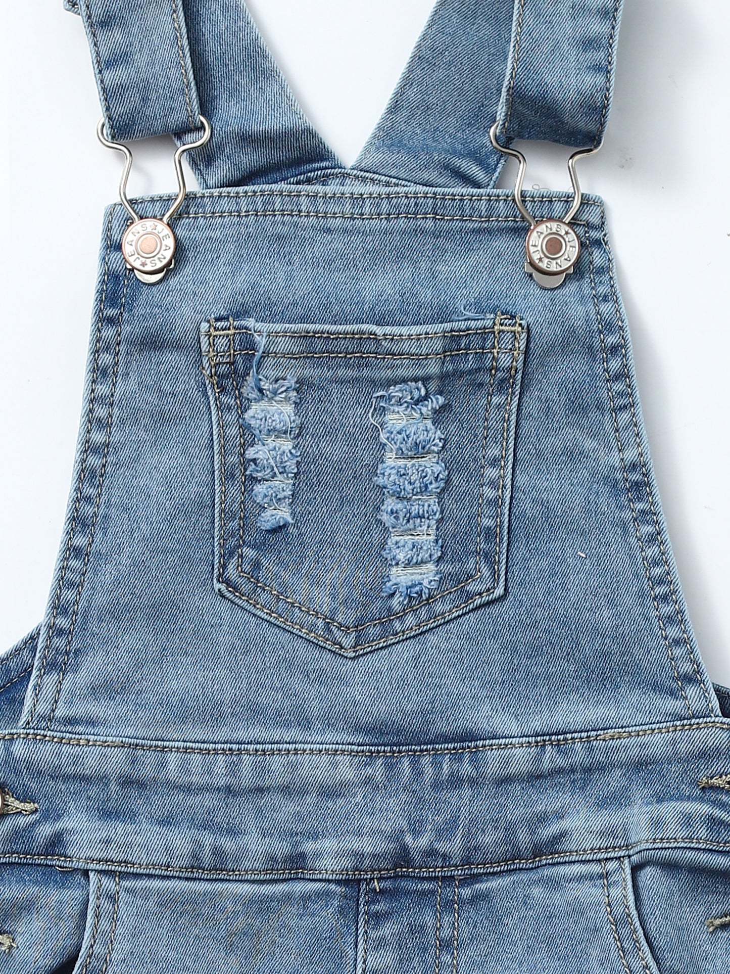 Kids Girls Light Wash Denim Short Overalls