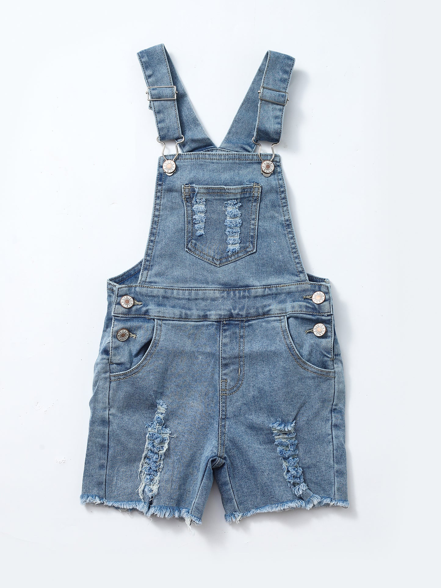 Kids Girls Light Wash Denim Short Overalls