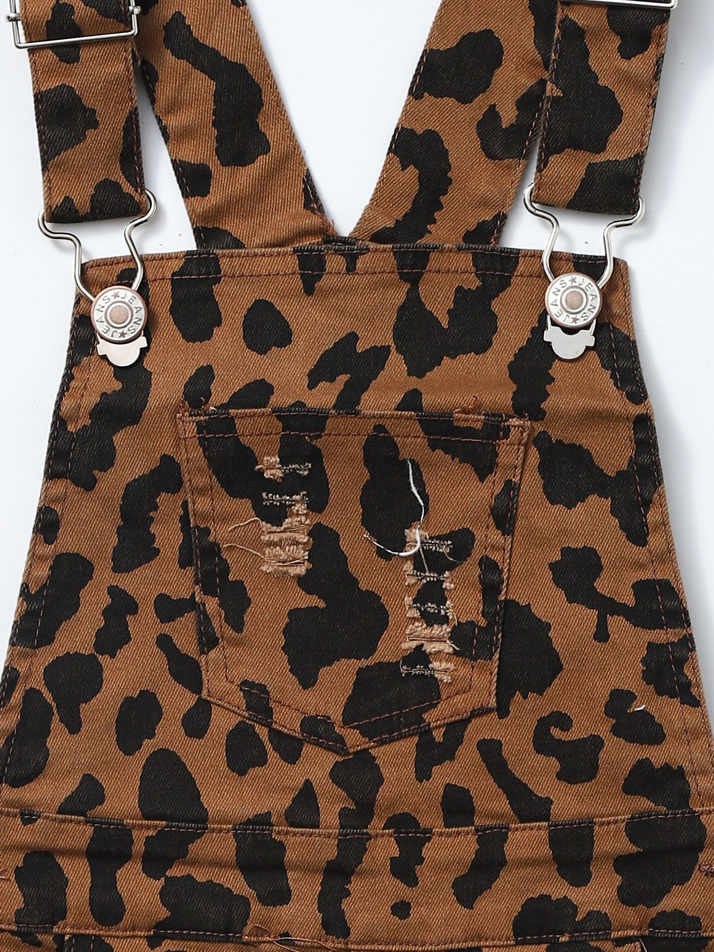 Kids Cheetah Print Denim Short Overalls