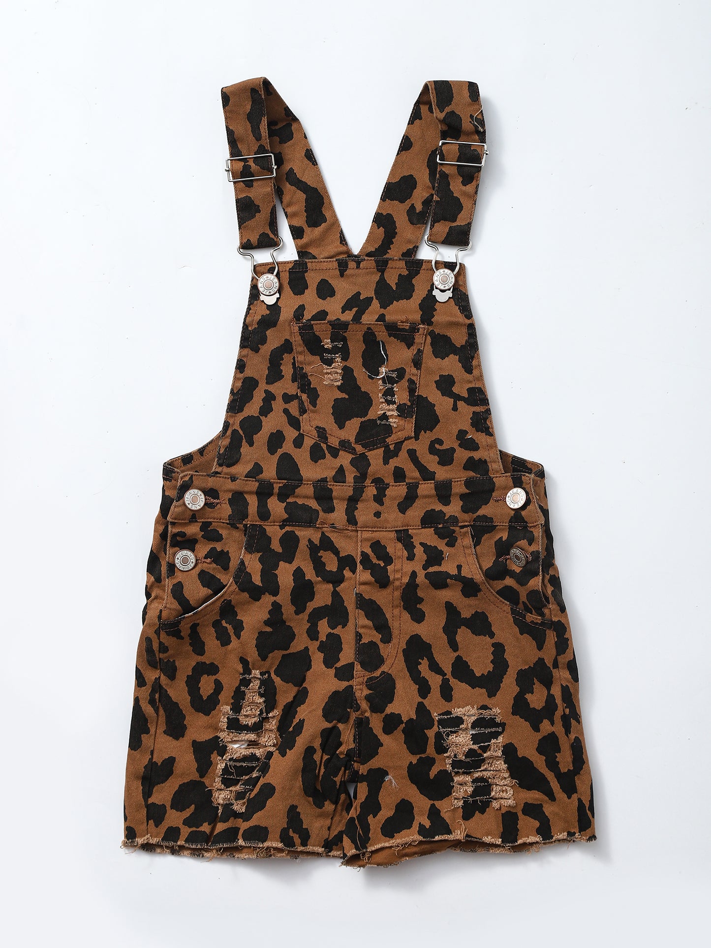 Kids Cheetah Print Denim Short Overalls