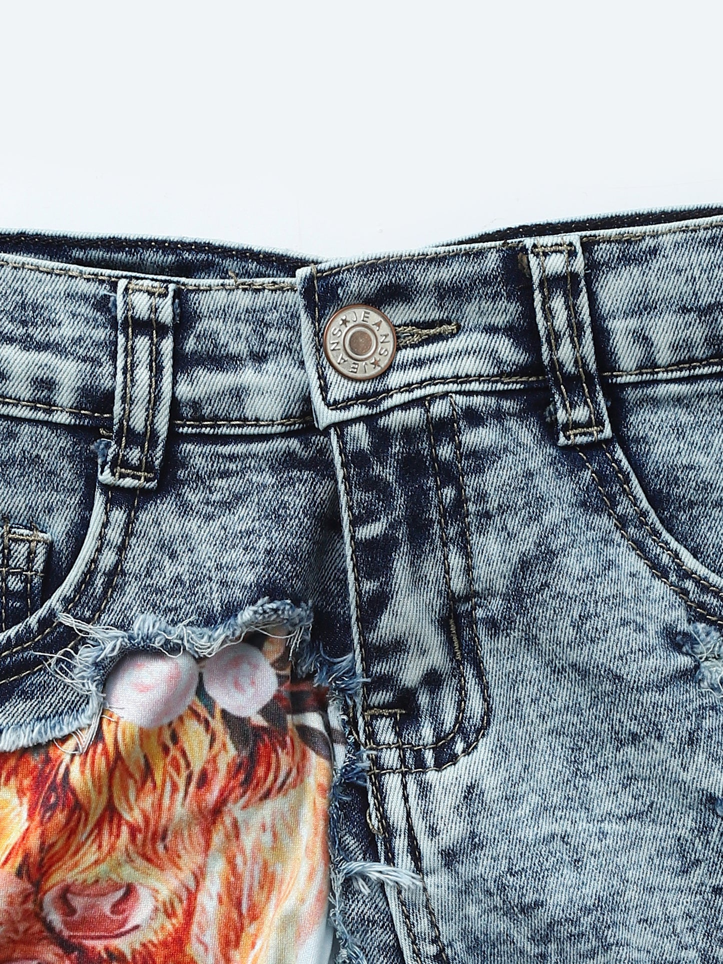 Light Wash Hem Cows Denim Shorts