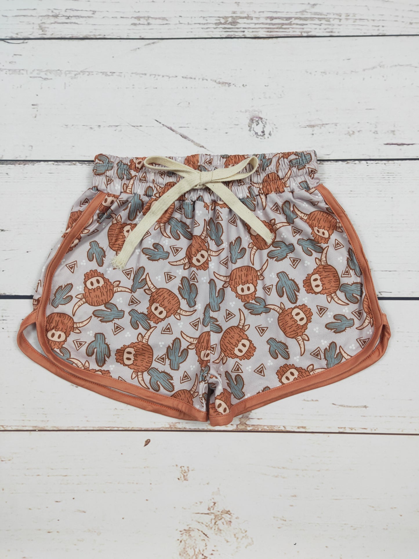 Girls Cows Cactus Printed Western Shorts