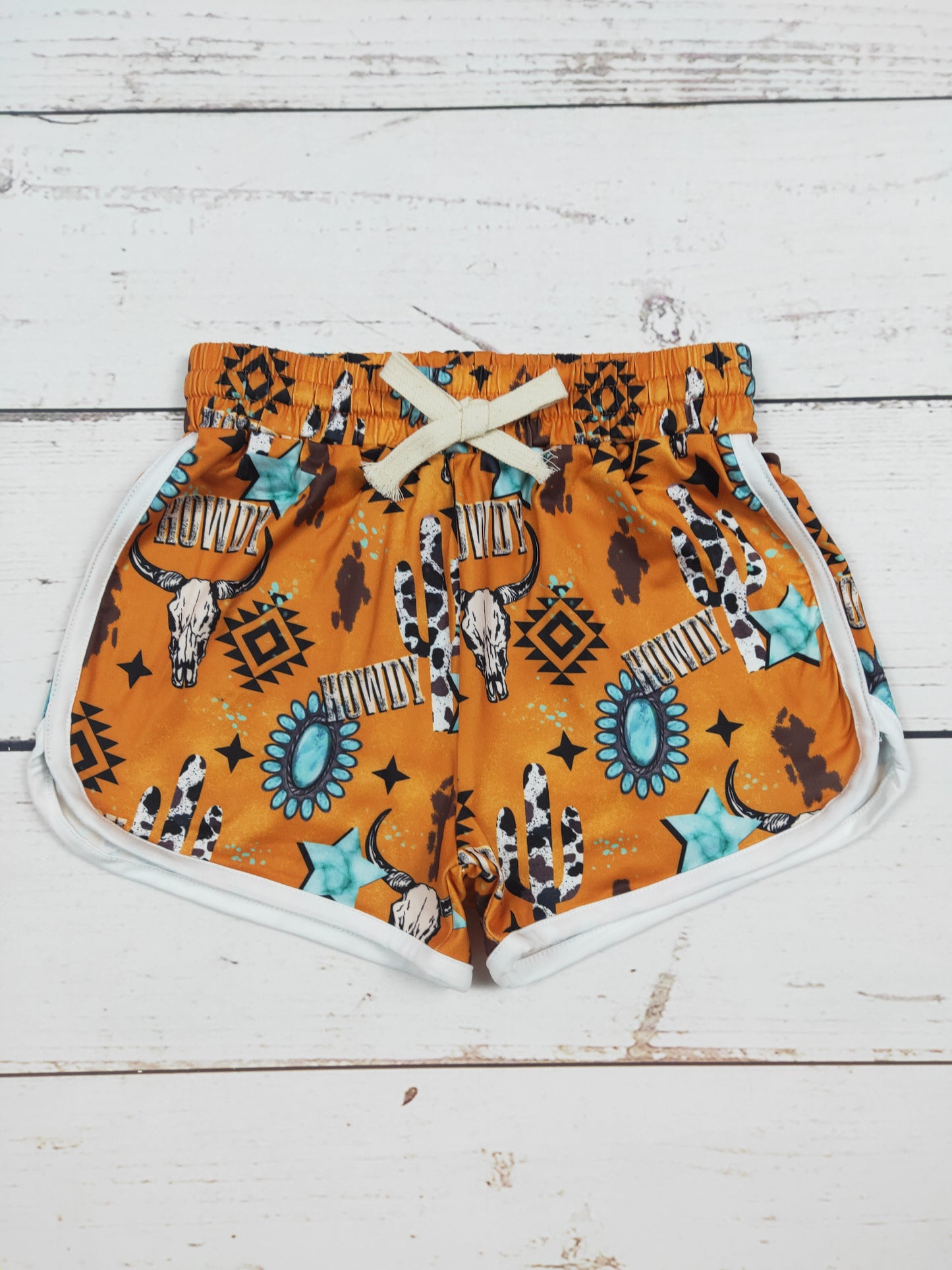 Girls Howdy Cactus Printed Western Shorts