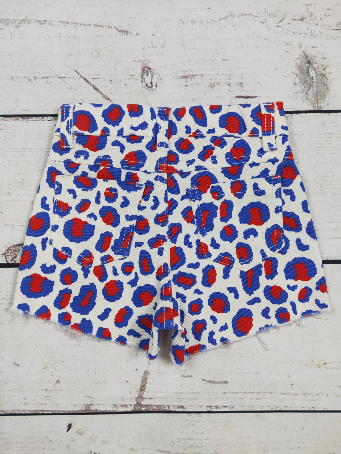 Girls Cheetah Printed Patriotic Denim Shorts