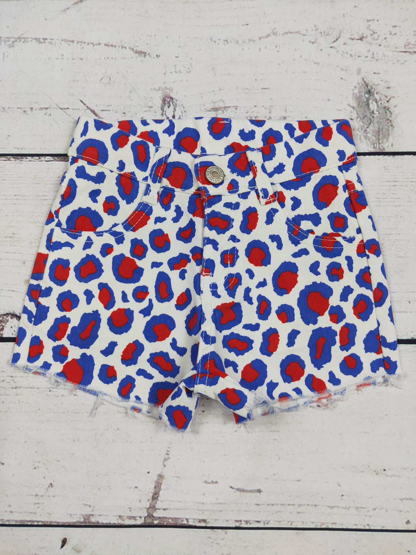 Girls Cheetah Printed Patriotic Denim Shorts