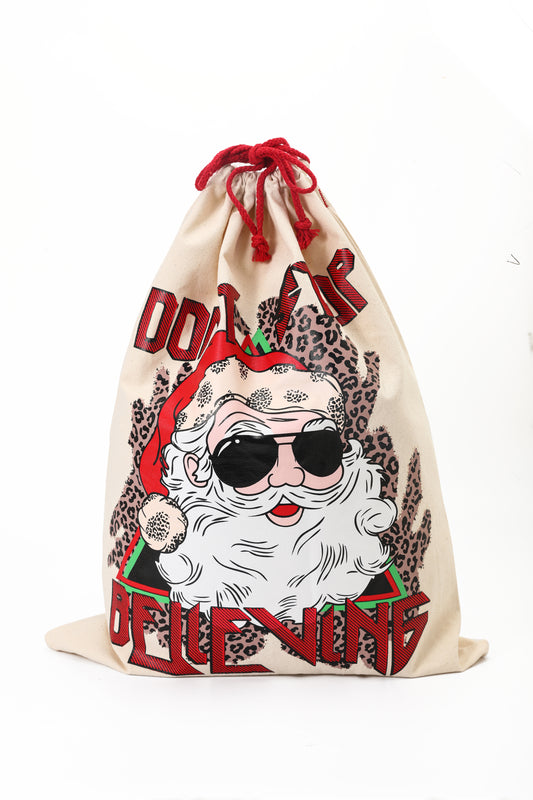 Don't stop believing leopard santa Christmas gift bag