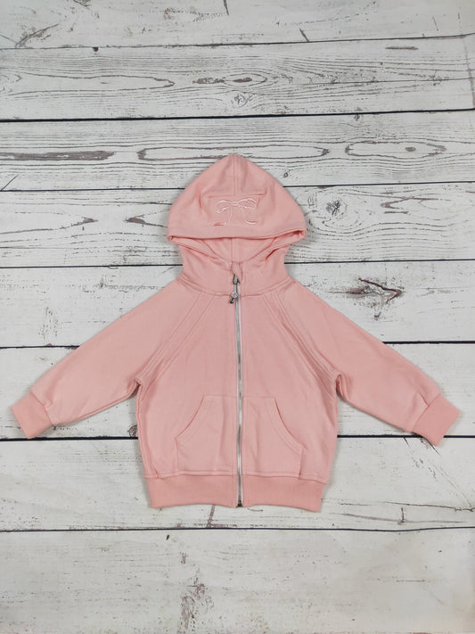 Bow Appliqué Cotton Kids Girls Full-Zip Hoodie