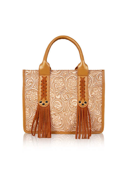 Flower Pattern Western Tote Bag with Fringe