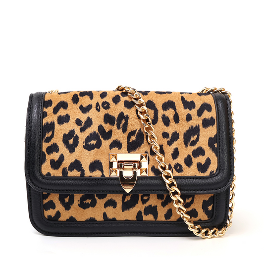 Cheetah Shoulder Bag with Chain Strap