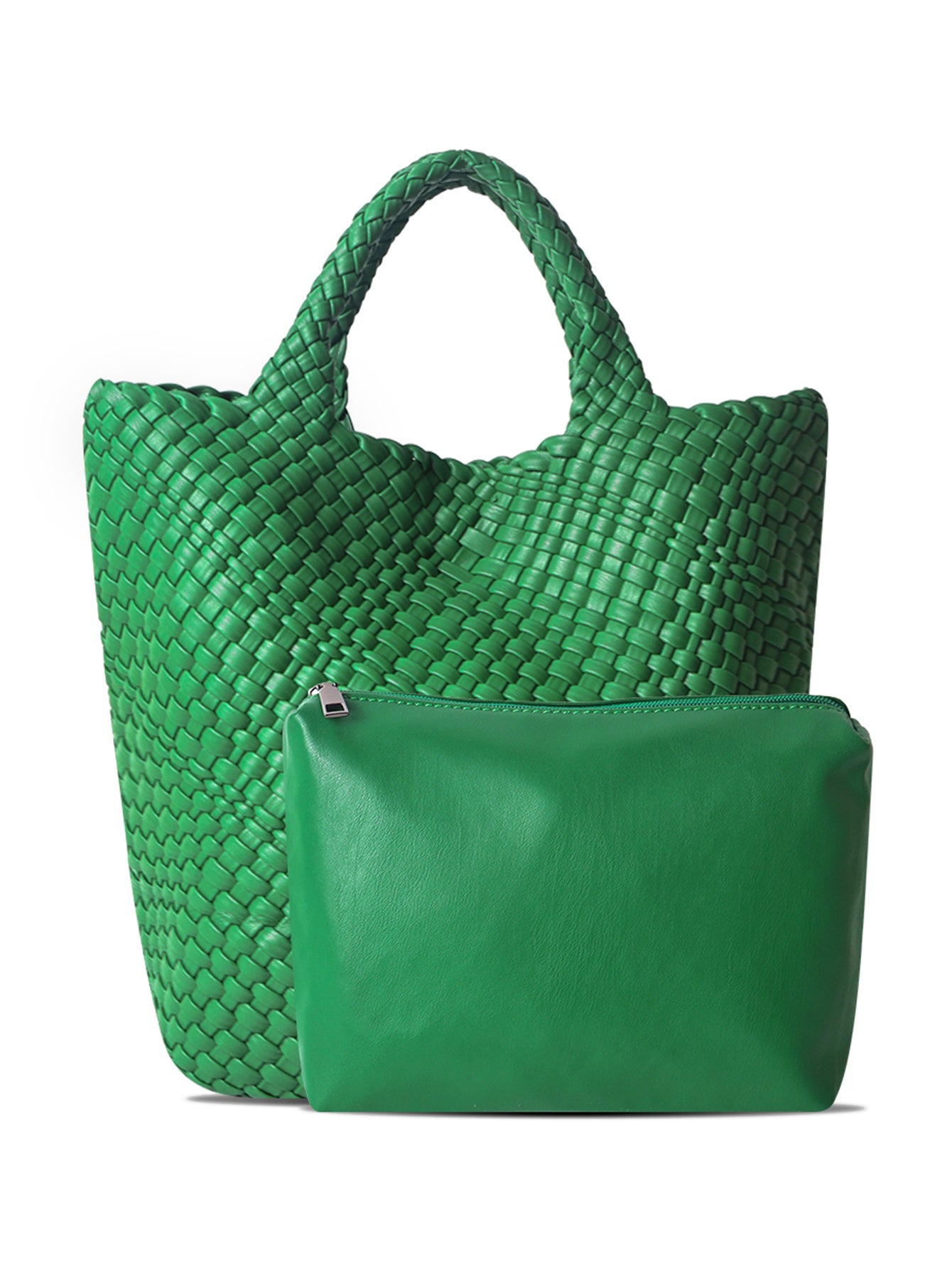 Green Woven Tote Bag with Small Bag