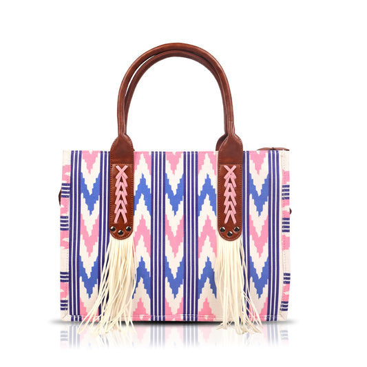 Fringe Pink Aztec Western Tote Bag