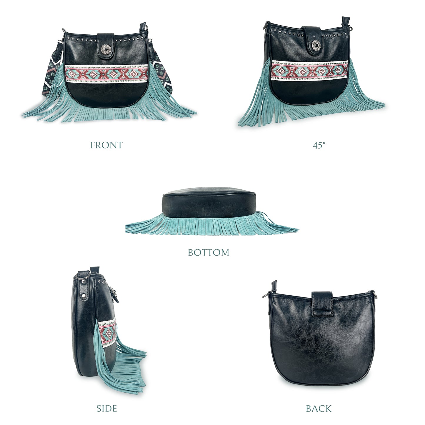 Black PU Leather Shoulder Bag with Fringe