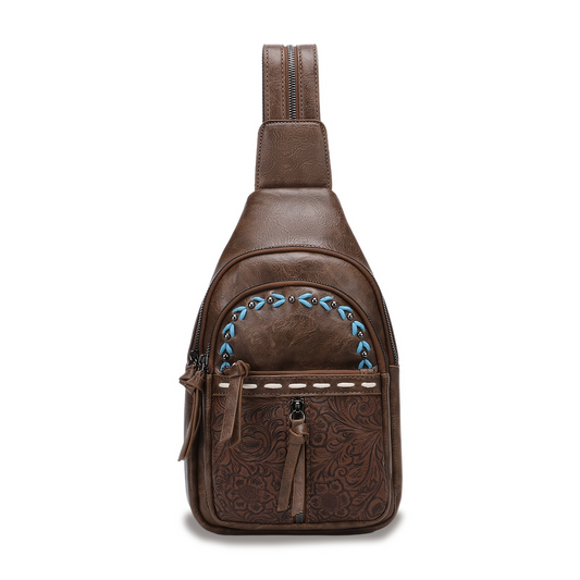 Dark Brown Multi Pockets Western Sling Bag