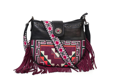 Aztec Pattern Fringe Crossbody Shoulder Bag