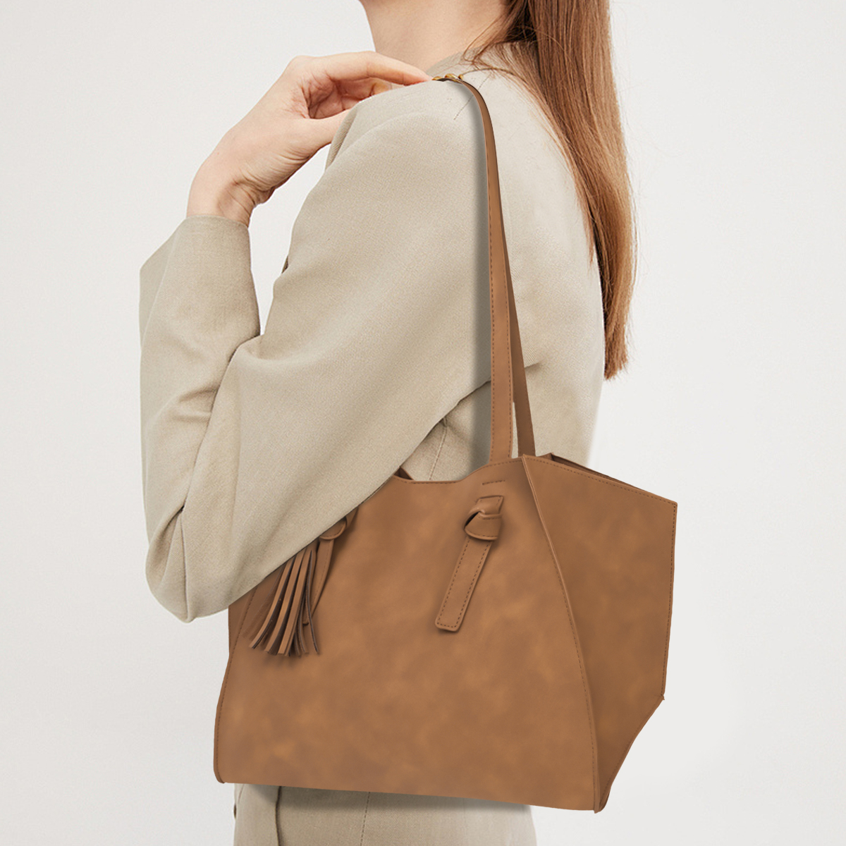 Brown Big Capacity Shoulder Bag