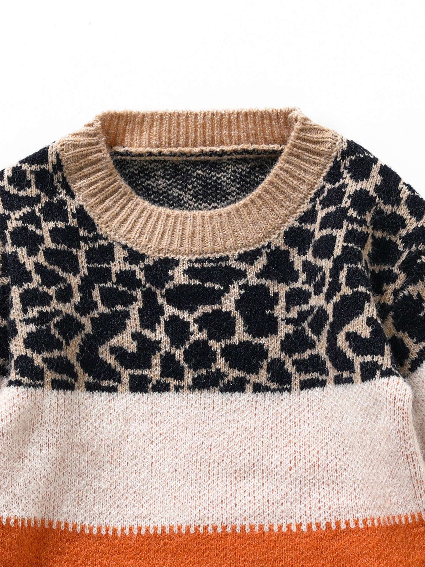 Girls Leopard Patchwork Winter Sweater