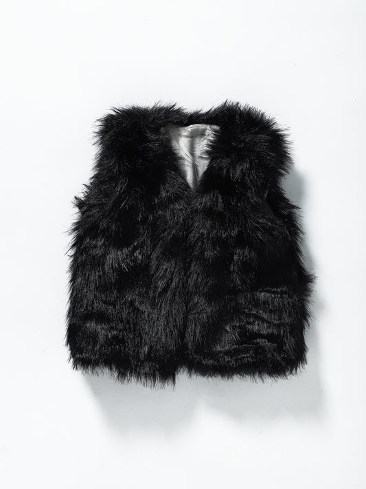 Black Fur Girls Winter Vest