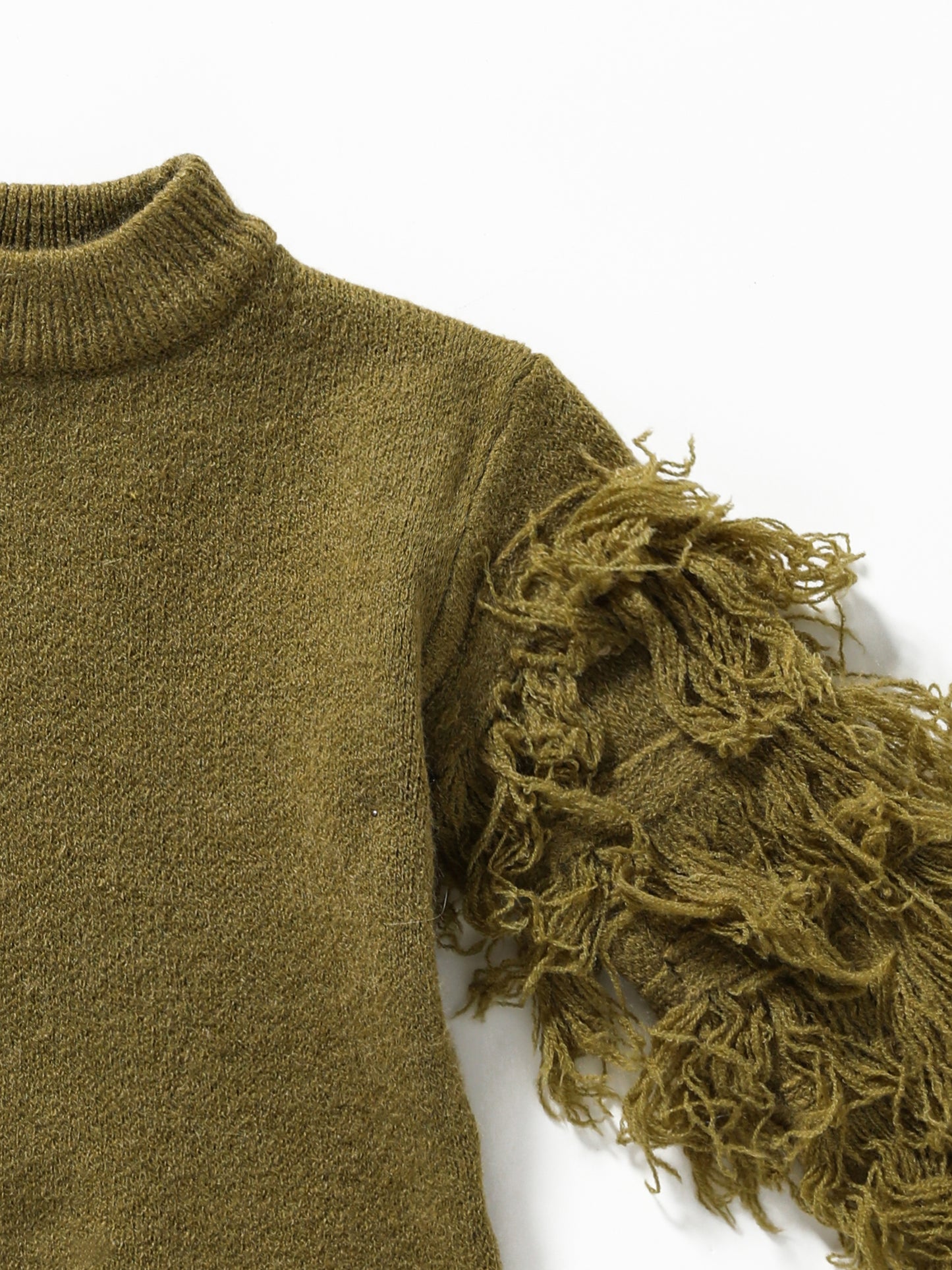 Girls Olive Fringe Sweater